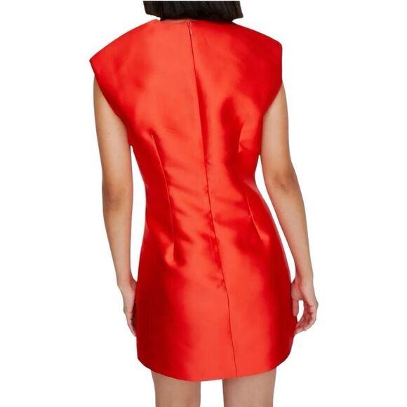 Nastygal Structured Satin Shoulder Pad Side Split Dress Red Designer NWT US 0 - Picture 4 of 7